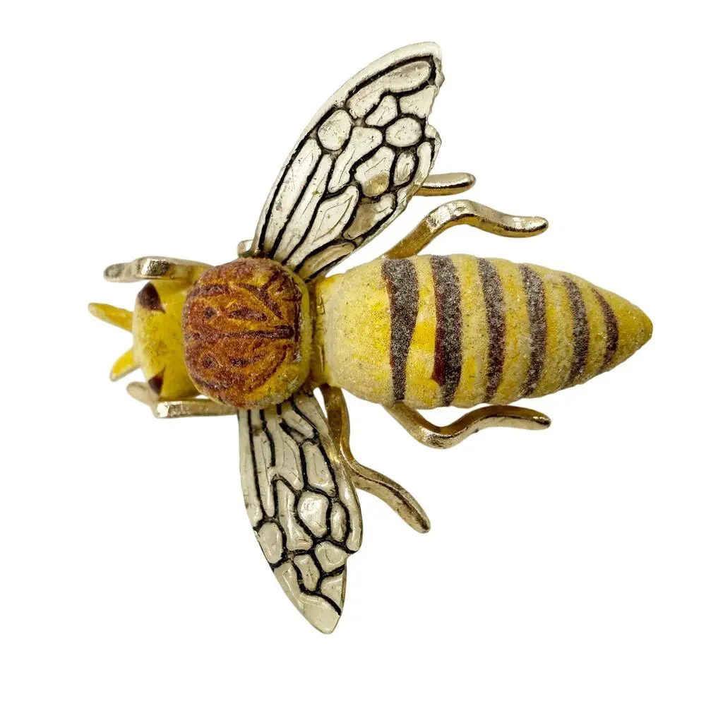 vintage brown & yellow gold Wasp Brooch flying insect jewelry pin made in Korea